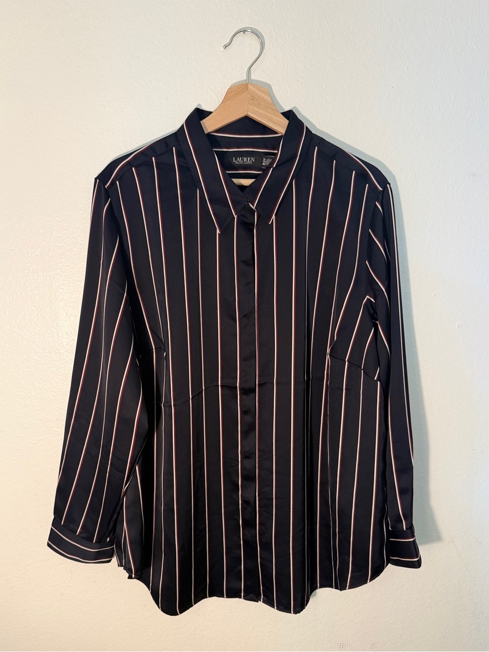 Lauren Ralph Lauren Plus Size Charmeuse Navy/Cream/Garnet Blouse - NWT - Size 2X